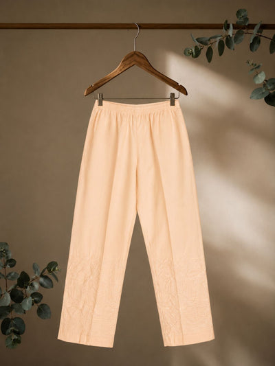 Indiehaat | Pure Cotton Chikankari Stretchable Pants Peach