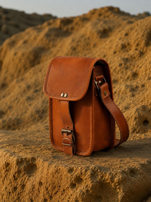 Indiehaat | Pure Leather Mobile Sling Bag Saddle Brown