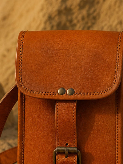 Indiehaat | Pure Leather Mobile Sling Bag Saddle Brown
