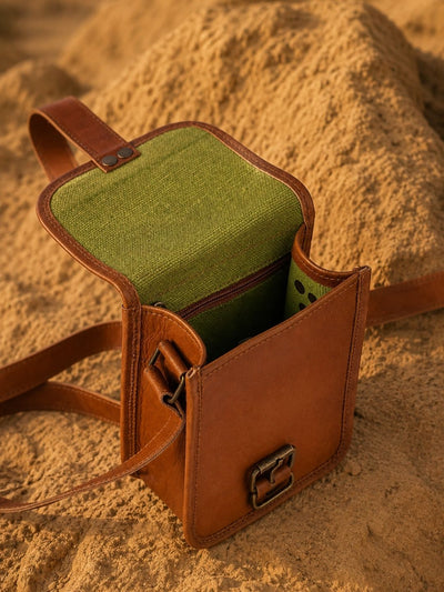 Indiehaat | Pure Leather Mobile Sling Bag Saddle Brown