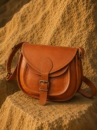Indiehaat | Pure Leather Matka Sling Bag Camel Brown