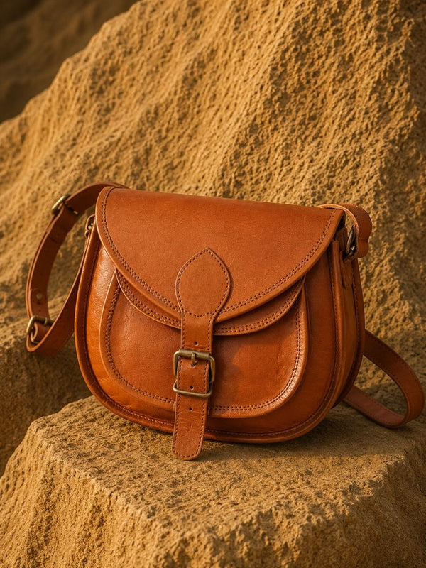 Indiehaat | Pure Leather Matka Sling Bag Camel Brown