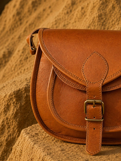 Indiehaat | Pure Leather Matka Sling Bag Camel Brown