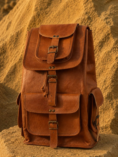 Raabta Pure Leather Backpack Amber Brown