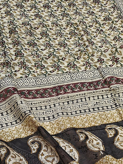 Indiehaat | Beige Chanderi Silk Kalamkari Saree