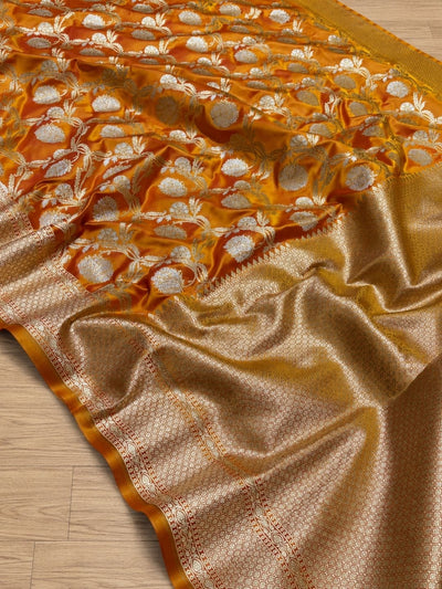 Indiehaat | Yellow Mashru Katan Silk Saree | Brocade