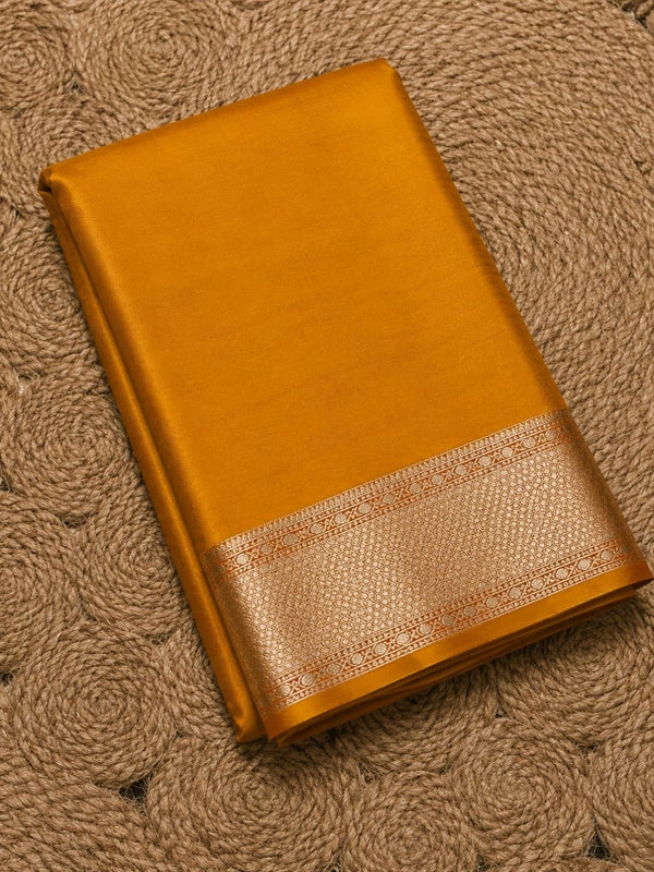 Indiehaat | Yellow Mashru Katan Silk Saree | Brocade