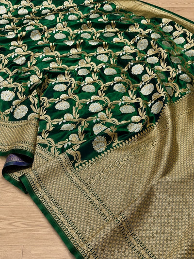 Indiehaat | Green Mashru Katan Silk Saree | Brocade