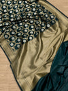 Indiehaat | Green Mashru Katan Silk Saree | Brocade