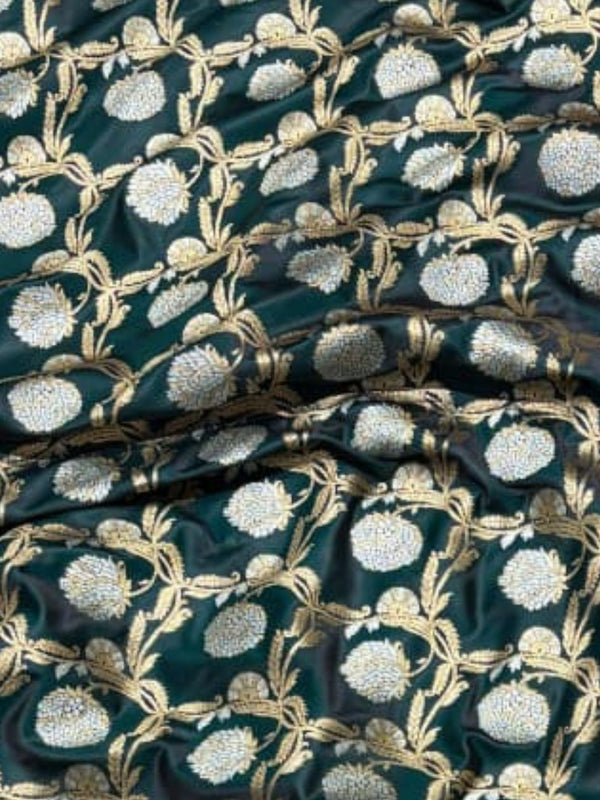 Indiehaat | Green Mashru Katan Silk Saree | Brocade