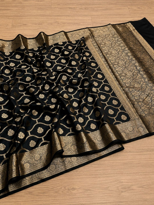 Indiehaat | Black Mashru Katan Silk Saree | Brocade