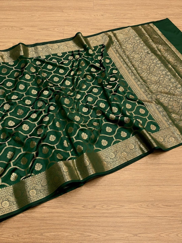 Indiehaat | Green Mashru Katan Silk Saree | Brocade