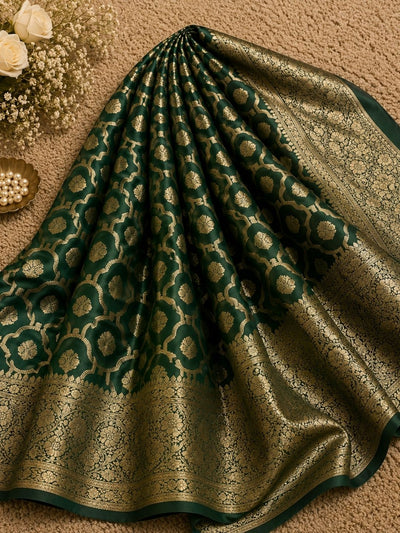 Indiehaat | Green Mashru Katan Silk Saree | Brocade