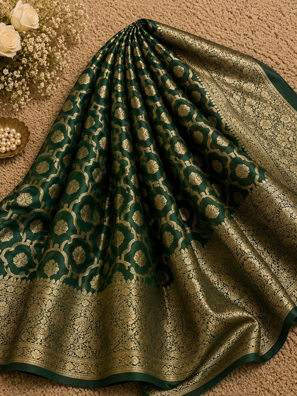 Indiehaat | Green Mashru Katan Silk Saree | Brocade