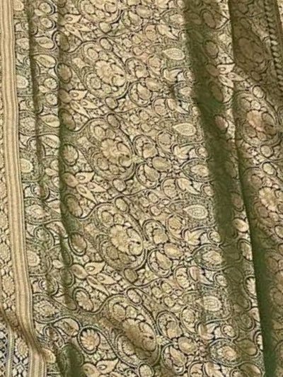 Indiehaat | Green Mashru Katan Silk Saree | Brocade
