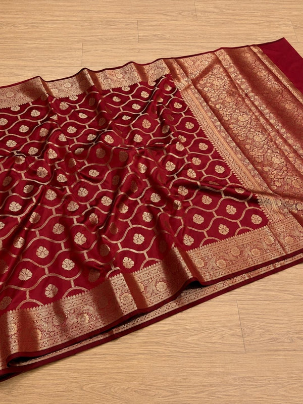 Indiehaat | Red Mashru Katan Silk Saree | Brocade