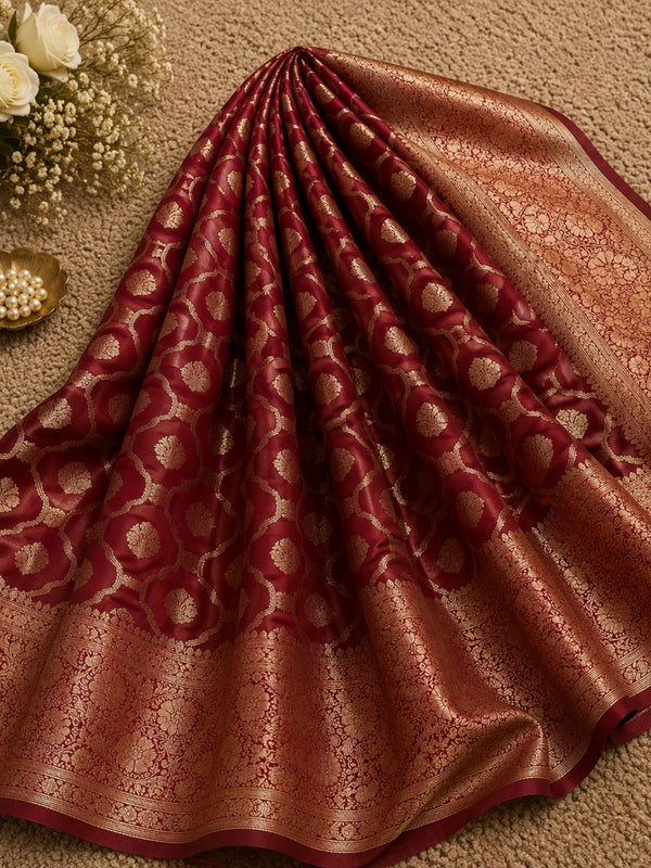Indiehaat | Red Mashru Katan Silk Saree | Brocade