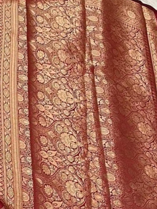 Indiehaat | Red Mashru Katan Silk Saree | Brocade