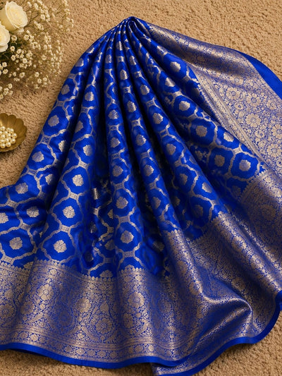 Indiehaat | Blue Mashru Katan Silk Saree | Brocade