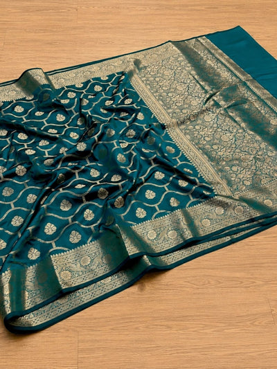 Velisse Jaal Mashru Katan Silk Saree Green