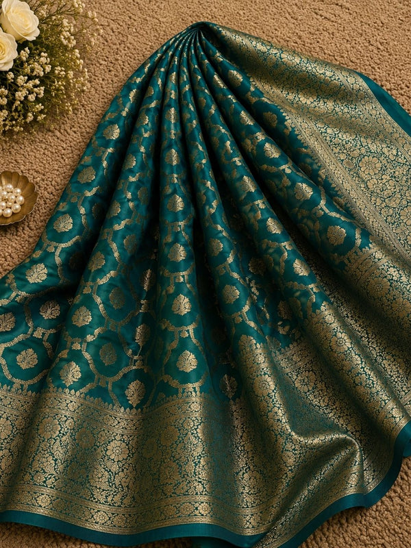 Indiehaat | Green Mashru Katan Silk Saree | Brocade