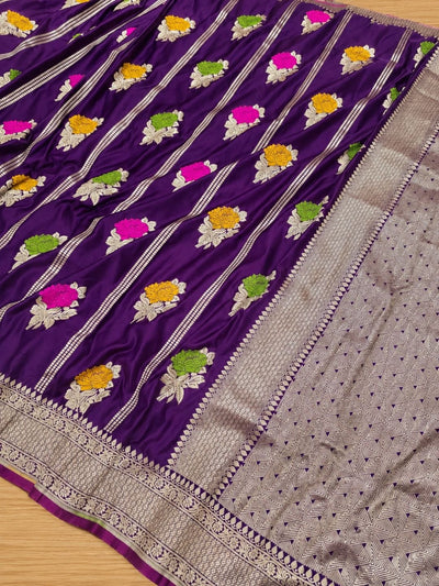 Indiehaat | Purple Mina Mashru Katan Silk Saree | Meenakari