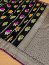 Indiehaat | Green Mina Mashru Katan Silk Saree | Meenakari