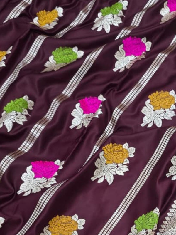 Indiehaat | Brown Mina Mashru Katan Silk Saree | Meenakari