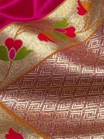 Indiehaat | Pink Mina Mashru Katan Silk Saree | Meenakari