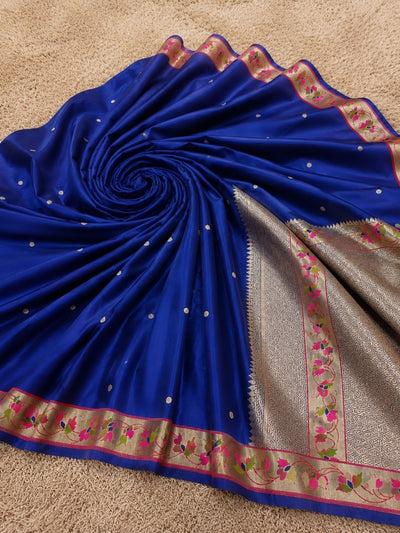 Indiehaat | Blue Mina Mashru Katan Silk Saree | Meenakari