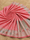 Indiehaat | Peach Mina Mashru Katan Silk Saree | Meenakari