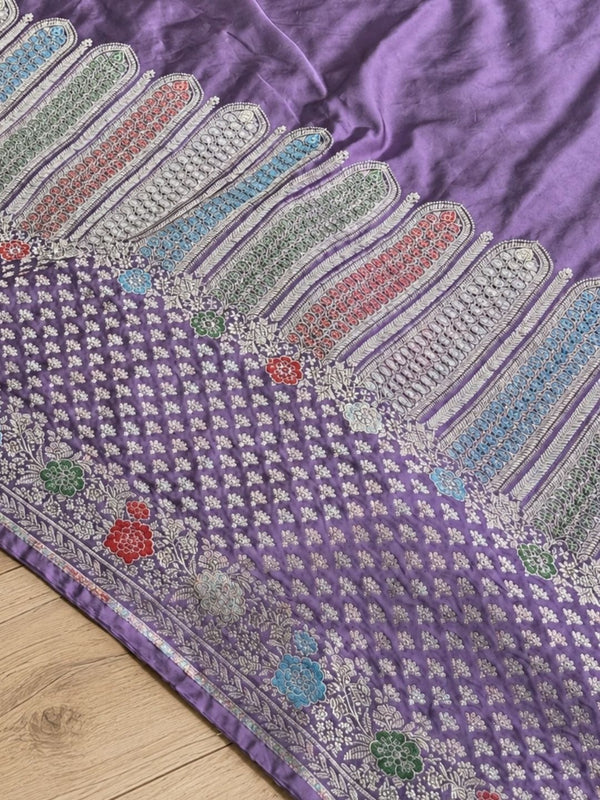 Indiehaat | Purple Mina Mashru Katan Silk Saree | Meenakari