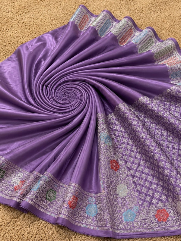 Indiehaat | Purple Mina Mashru Katan Silk Saree | Meenakari