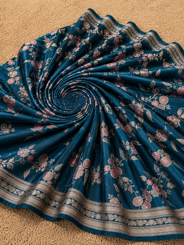 Indiehaat | Green Mina Mashru Katan Silk Saree | Meenakari