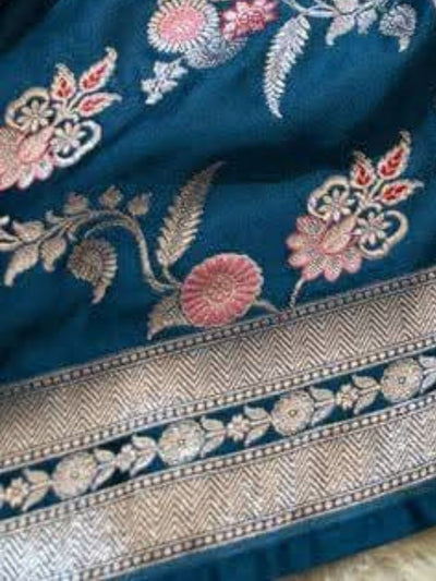 Indiehaat | Green Mina Mashru Katan Silk Saree | Meenakari