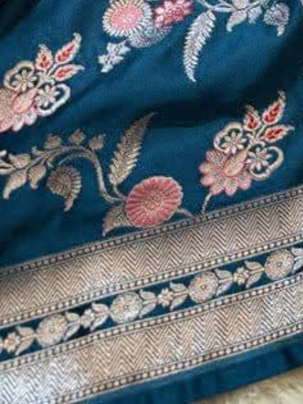 Indiehaat | Green Mina Mashru Katan Silk Saree | Meenakari