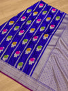 Indiehaat | Blue Mina Mashru Katan Silk Saree | Meenakari