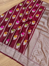 Indiehaat | Red Mina Mashru Katan Silk Saree | Meenakari