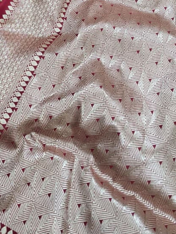 Indiehaat | Red Mina Mashru Katan Silk Saree | Meenakari