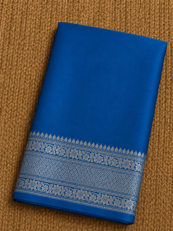 Indiehaat | Blue Mina Mashru Katan Silk Saree | Meenakari