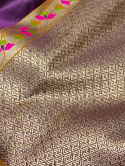 Indiehaat | Purple Mina Mashru Katan Silk Saree | Meenakari