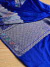Indiehaat | Blue Mina Mashru Katan Silk Saree | Meenakari