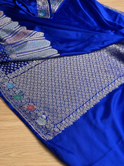 Indiehaat | Blue Mina Mashru Katan Silk Saree | Meenakari