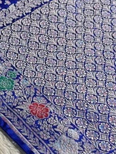 Indiehaat | Blue Mina Mashru Katan Silk Saree | Meenakari