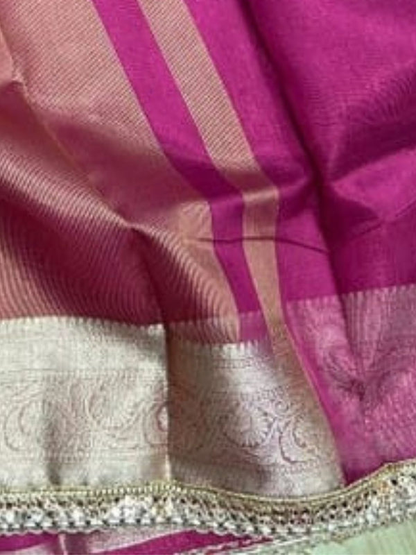 Indiehaat | Pink Banarasi Tissue Silk Saree | Brocade