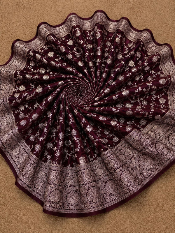 Indiehaat | Maroon Mashru Katan Silk Saree | Brocade