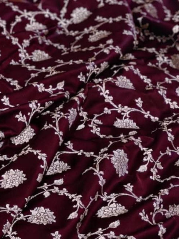 Indiehaat | Maroon Mashru Katan Silk Saree | Brocade