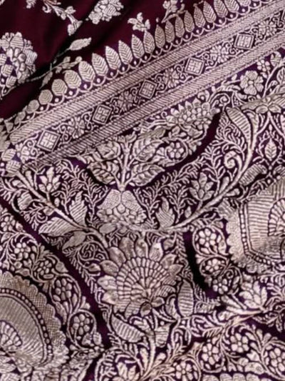 Indiehaat | Maroon Mashru Katan Silk Saree | Brocade
