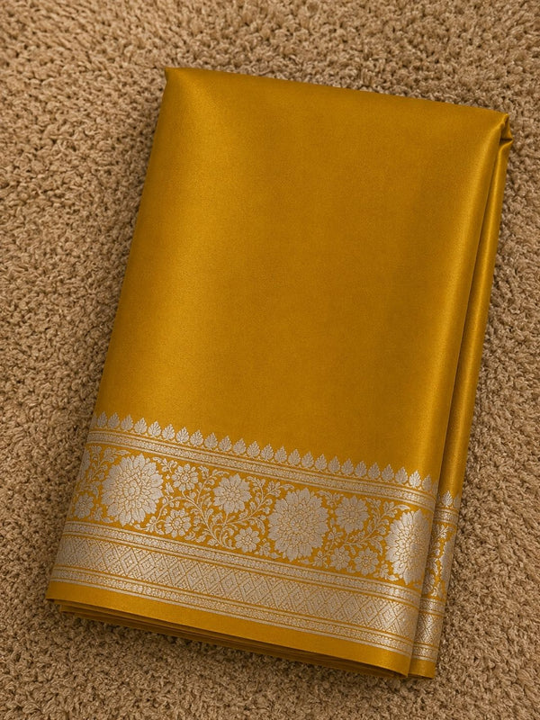 Indiehaat | Yellow Mashru Katan Silk Saree | Brocade