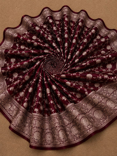 Indiehaat | Maroon Mashru Katan Silk Saree | Brocade